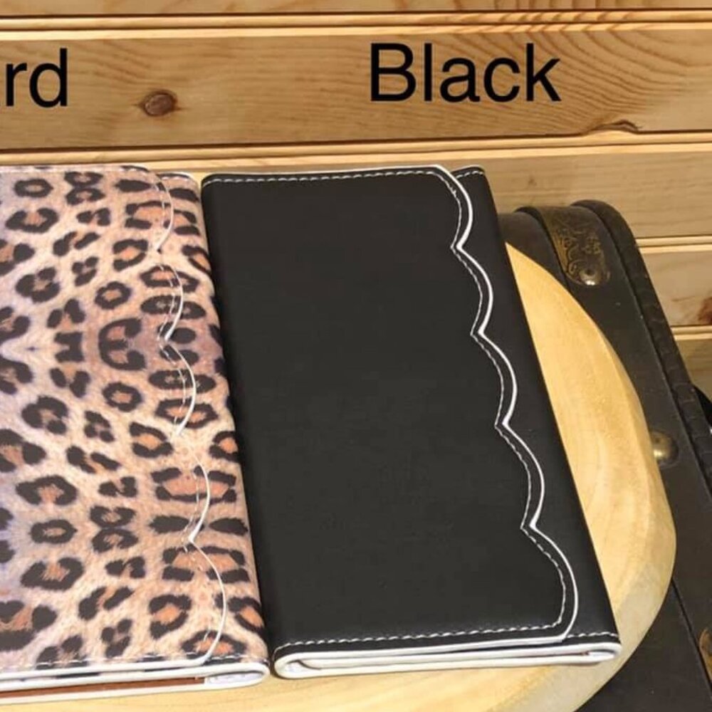 Scalloped Faux Leather Wallet - Black